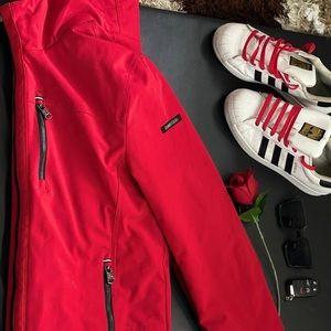 Calvin Klein True Red Zip-Front Sherpa-Lined Hooded Jacket